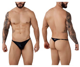 Black shiny latex Pikante PIK 1014 Salerno thong showing back with thin belt-like strap in black color