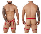 Red nylon suspenders with adjustable metal clasps for pikante pik 1017 avellino jockstrap in red color