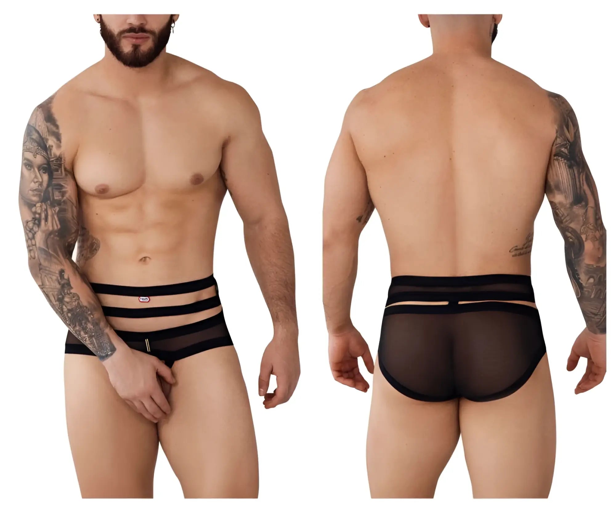 Black sheer mesh Pikante PIK 1020 Plasencia briefs with three horizontal elastic bands across the waistband