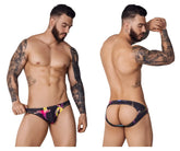 Vibrant black pikante pik 1076 nucleus jockstrap with bold pink and yellow abstract patterned briefs design