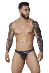 Black briefs pikante pik 1077 nucleus thongs with vibrant neon blue and pink abstract geometric pattern