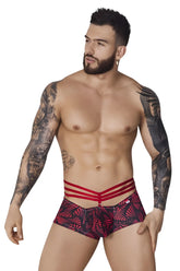 Red and black patterned pikante PIK 1078 fiery trunks briefs with three horizontal red waist straps for bold style