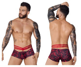 Pikante pik 1078 fiery trunks red briefs with red and black pattern and three horizontal red waist straps