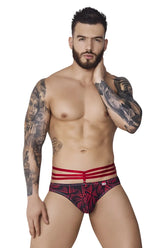 Red and black patterned briefs with three red stripes on the waistband from pikante pik 1080 fiery jockstrap collection