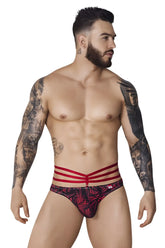 Red and black patterned briefs with three horizontal red straps across the waistband pikante PIK 1081 fiery thongs