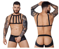 Black pikante pik 1086 hard harness jockstrap with strappy front design and back-fastening straps for men