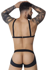 Black pikante pik 1086 hard harness jockstrap showing back with strappy cutout design and back-belt detail