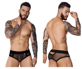 Pikante PIK 1091 burly mesh briefs in black with black elastic waistband and reinforced sheer side panels