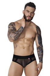 Black sheer mesh briefs with a solid black waistband from Pikante PIK 1091 Burly Mesh Briefs collection