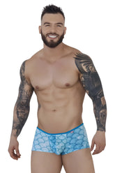 Blue scale-patterned pikante piks 1268 roskilde men’s briefs with a bright blue waistband