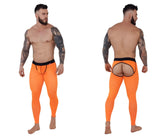 Bright orange pikante PIK 1271 sonar athletic pants with black waistband and open-back design shown from the back