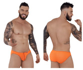 Bright orange pikante pik 1277 sonar men’s briefs with front zipper and small red logo on left hip
