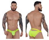Bright neon green pikante pik 1283 bestival bikini men’s underwear with a distinctive cutout design front view