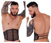 Black sheer mesh waist cincher with black elastic straps and lace-up back design by Pikante PIK 1288 Mutek corset