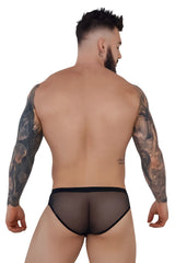 Black sheer mesh Pikante PIK 1289 itadaki briefs with solid black elastic waistband in front view