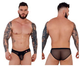 Black sheer mesh Pikante PIK 1289 Itadaki briefs with solid black waistband and pink logo on left side