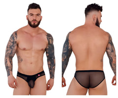 Black sheer mesh Pikante PIK 1289 Itadaki briefs with solid black waistband and pink logo on left side