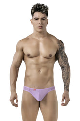 Lavender-colored form-fitting brief-style underwear with a small red logo on the waistband by pikante pik 1822 luxury briefs