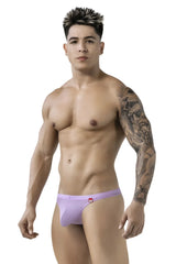 Lavender-colored form-fitting men’s briefs with small red logo from pikante pik 1823 luxury thongs color lilac collection