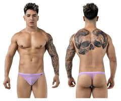 Lavender-colored form-fitting briefs with a small red logo on the left hipband from pikante pik 1823 luxury thongs lilac