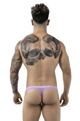 A man wearing a lavender colorformfitting thong from pikante pik 1823 luxury thongs shown from the back side