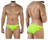 Neon green pikante PIK 2114 Lenox briefs with athletic cut and side cutouts featuring a small waistband logo