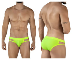 Neon green pikante PIK 2114 Lenox briefs with athletic cut and side cutouts featuring a small waistband logo