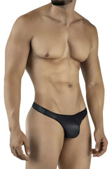 Black sleek form-fitting thong made of smooth glossy material shown from the back pikante pik 2119 candy thongs color black