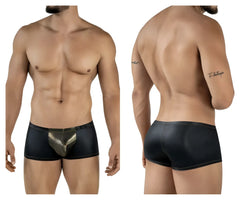 Black leather-like briefs with a shiny gold metallic front panel pikante pik 2120 gold cup trunks color black
