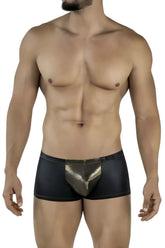 Pikante pik 2120 gold cup trunks black briefs with shiny gold metallic front panel for stylish comfort