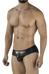Black and metallic gold Pikante PIK 2122 Gold Cup briefs with a shiny reflective finish for stylish men
