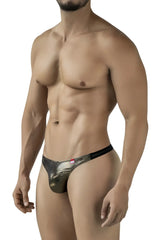 Shiny metallic gold and black Pikante PIK 2123 gold cup thong with sleek form-fitting design shown from the back side