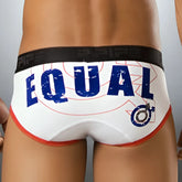 White briefs pipe equal brief underwear bs1003 size s with bold blue equal lettering red trim and black elastic waistband