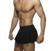 Black pleated ring skirt with high-waisted fit and side zipper detail designed as athletic shorts