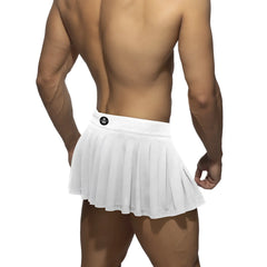 White pleated ring skirt tennis skirt with snug waistband and subtle branding for athletic wear