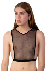 Black mesh crop top plural pl007 with round neckline and elasticated waistband for stylish casual wear