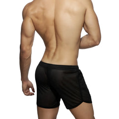 Black mesh athletic shorts pocket long mesh rocky with solid waistband for breathable sportswear use