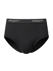 Black pov flyfront cotton brief showing the back side made from soft breathable cotton material