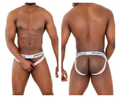 White and red striped ppu 2304 ball lifter jockstrap with elastic waistband for support and comfort
