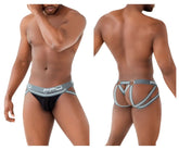 Ppu 2305 mesh jockstrap in gray with black and gray briefs featuring mesh front panel elastic waistband and supportive straps