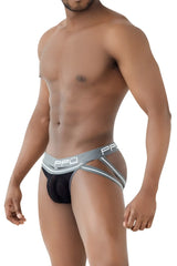 Gray and black mesh briefs with a supportive strappy design from PPU 2305 mesh jockstrap color gray collection