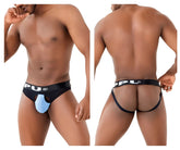 Black and light blue pu ball lifter jockstrap with supportive contoured design ppu 2307 color blue