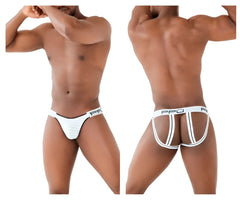 White ppj microfiber jockstrap briefs with black trim and supportive side straps for comfortable wear