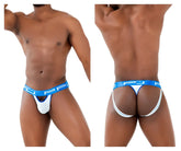 Ppu 2313 peek-a-boo jockstrap in white with blue athletic briefs and a bold branded waistband