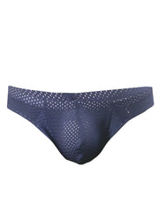 Dark blue pride mesh bunz brief with plus pouch featuring a subtle white dot pattern in breathable mesh fabric