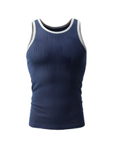 Navy blue ribbed cotton tank top with white and gray trim from Pride USA perfect for casual wear