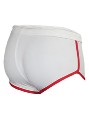 White pride vince trunk briefs with red trim along waistband and leg openings for comfortable wear