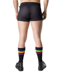 Black prism pride trunk short athletic shorts with textured mesh fabric and elastic waistband for active wear