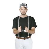 Black and white striped prison style cap with number 886688 for prisoner dress up kit costume accessory