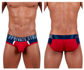 Red falcon private structure baut4388 athlete mini briefs in red and navy blue with white trim and branded waistband
